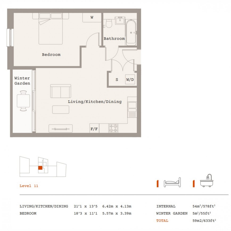 Floorplan for Unit B11/3 Graphite Square, Vauxhall, SE11