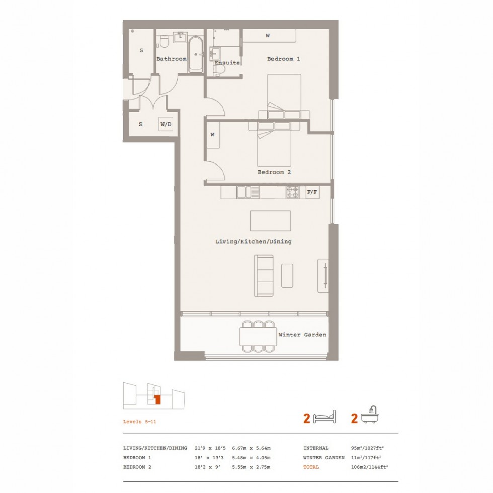 Floorplan for Unit B11/5 Graphite Square, Vauxhall, SE11