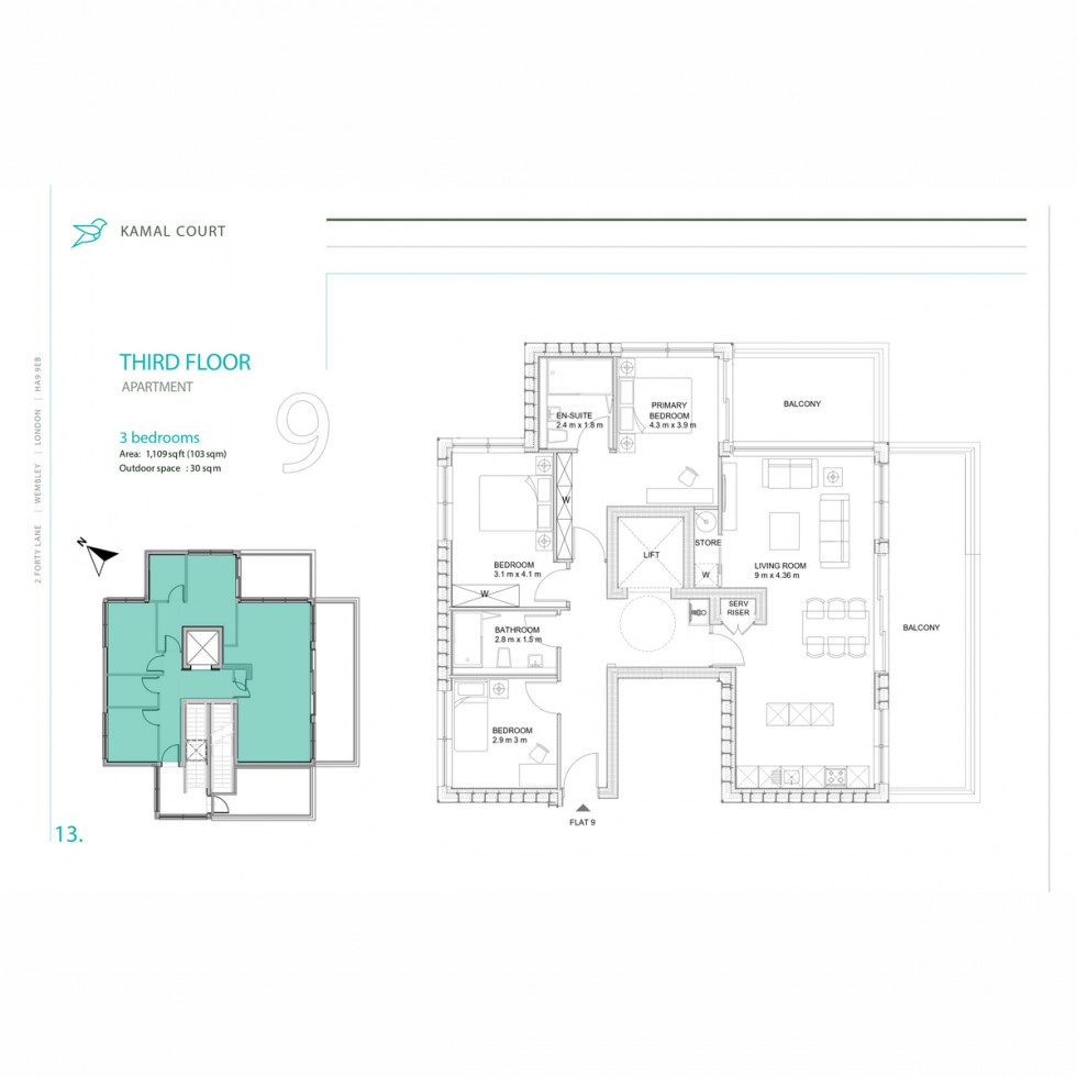 Floorplan for Unit 9 Kamal Court, Wembley, HA9