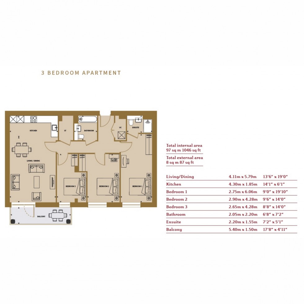 Floorplan for Unit 165 Sheardown Apartments Hayes Village, Hayes, UB3
