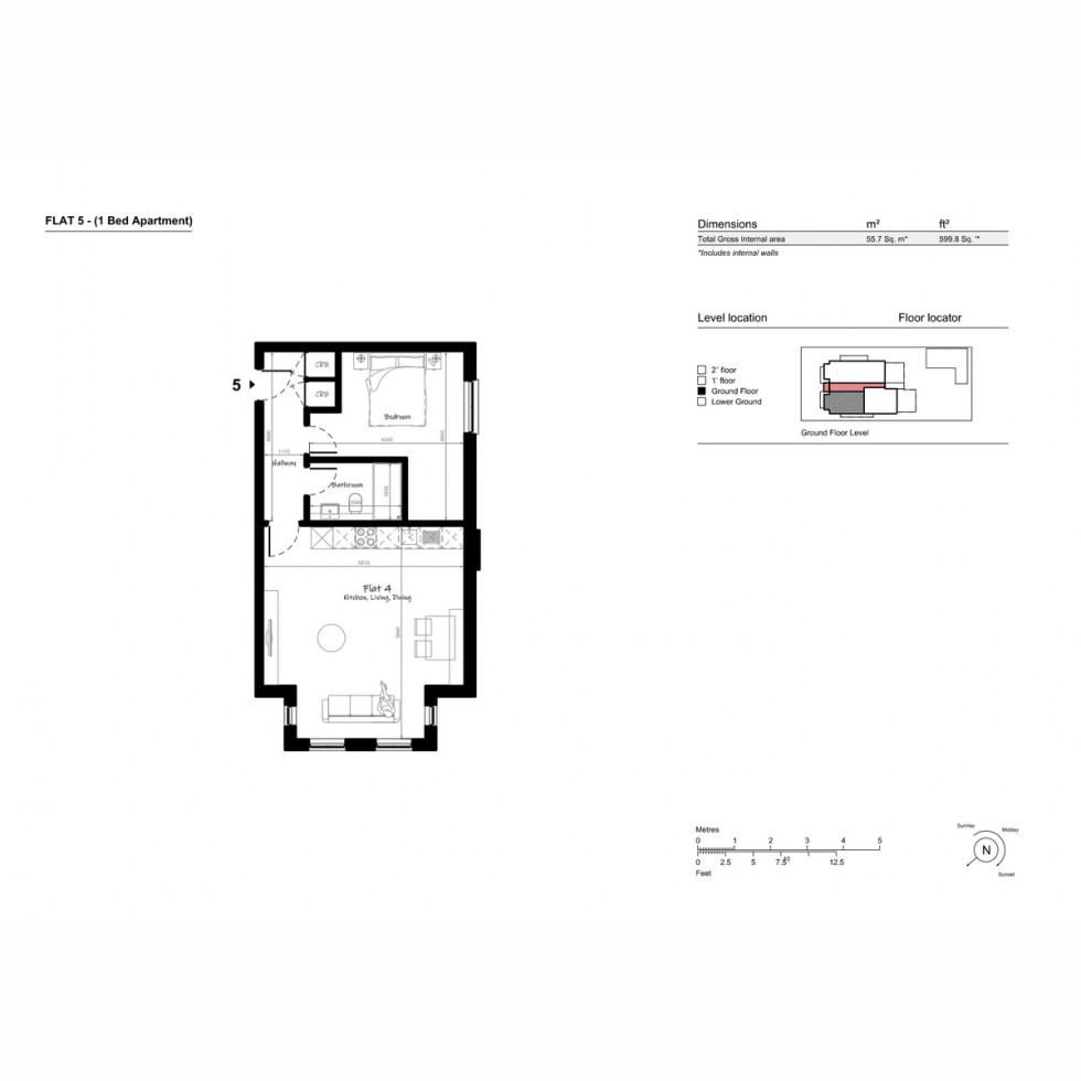 Floorplan for Unit 5 Creswick Apartments, Acton, W3