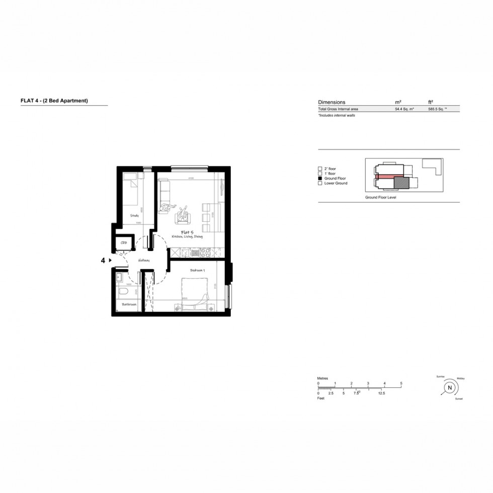 Floorplan for Unit 4 Creswick Apartments, Acton, W3