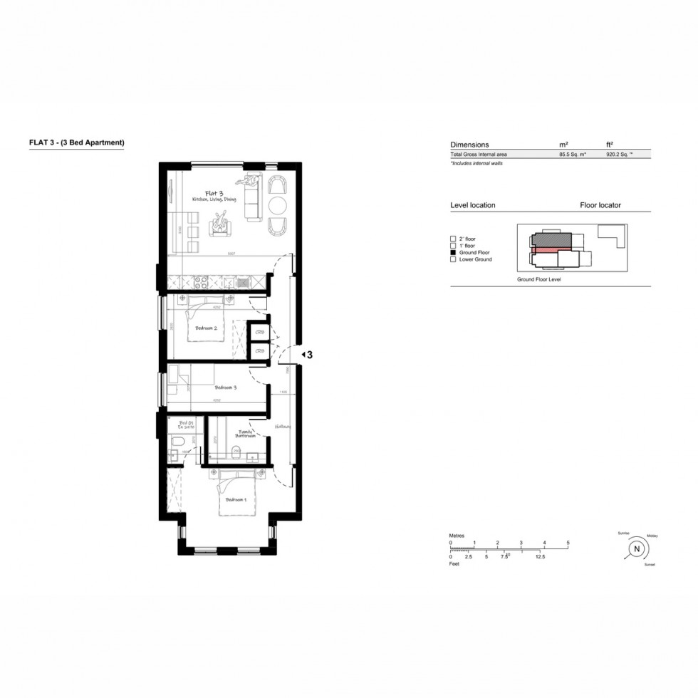 Floorplan for Unit 3 Creswick Apartments, Acton, W3