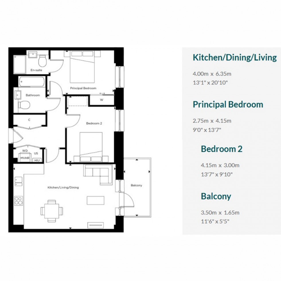 Floorplan for Unit E345 Lampton Park, Hounslow, TW3
