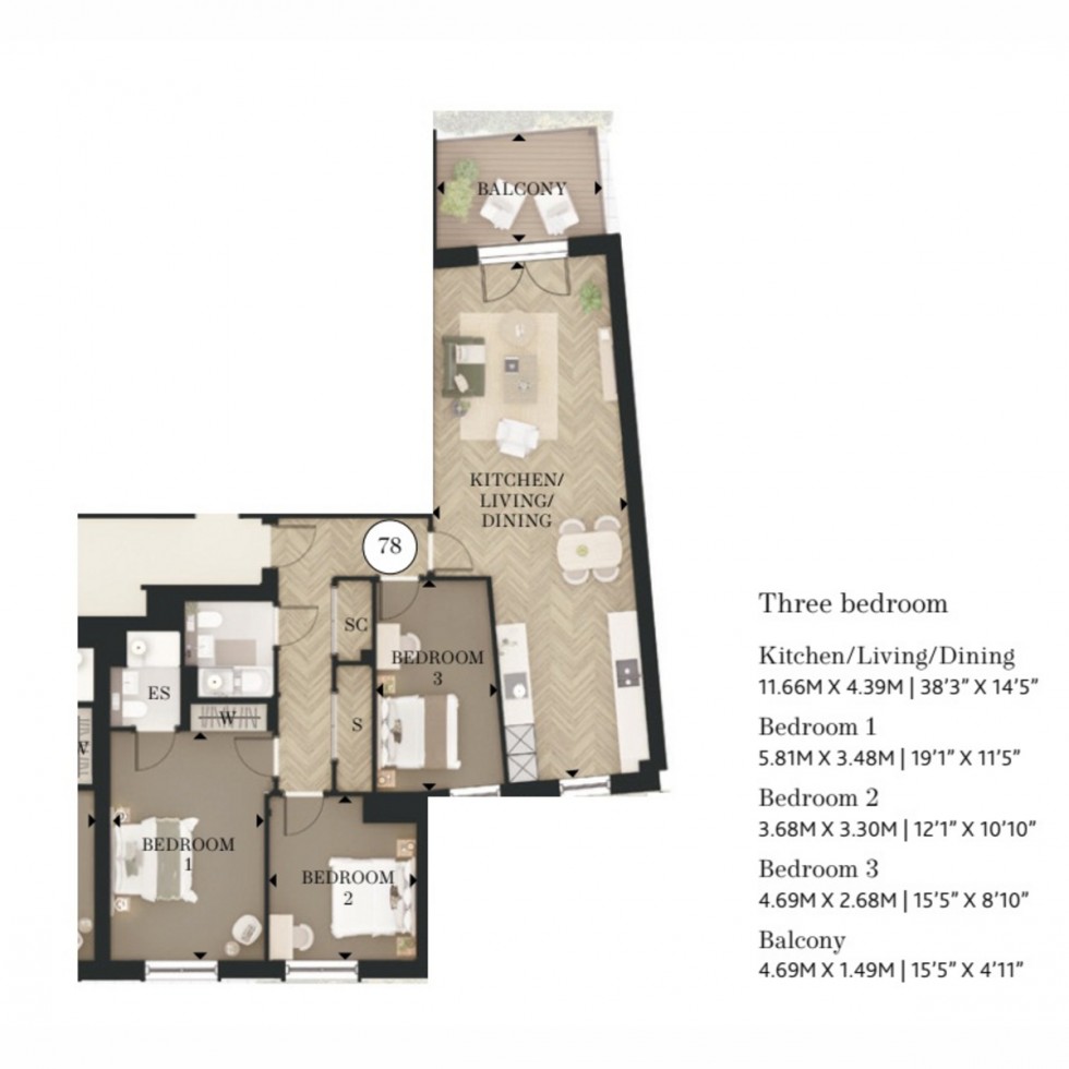 Floorplan for Unit 78 Wandsworth Common, London, SW17