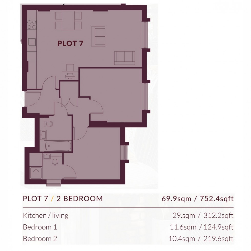 Floorplan for Unit 107 Sixteen, Clapham, SW4