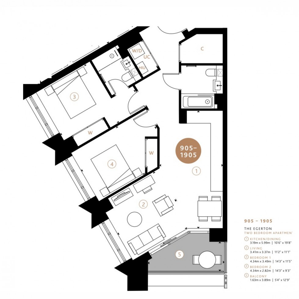 Floorplan for Unit 1005 The Ascenta, Nine Elms, SW11