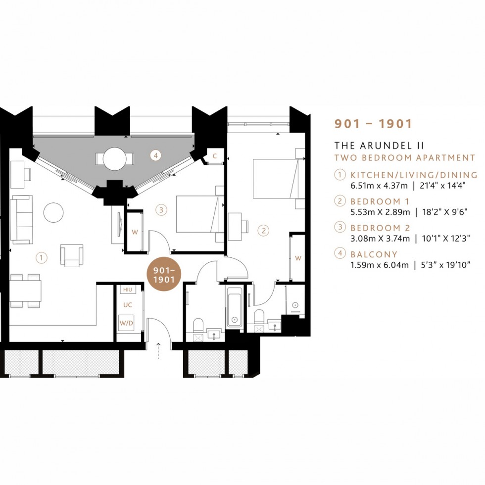 Floorplan for Unit 1901 The Ascenta, Nine Elms, SW11