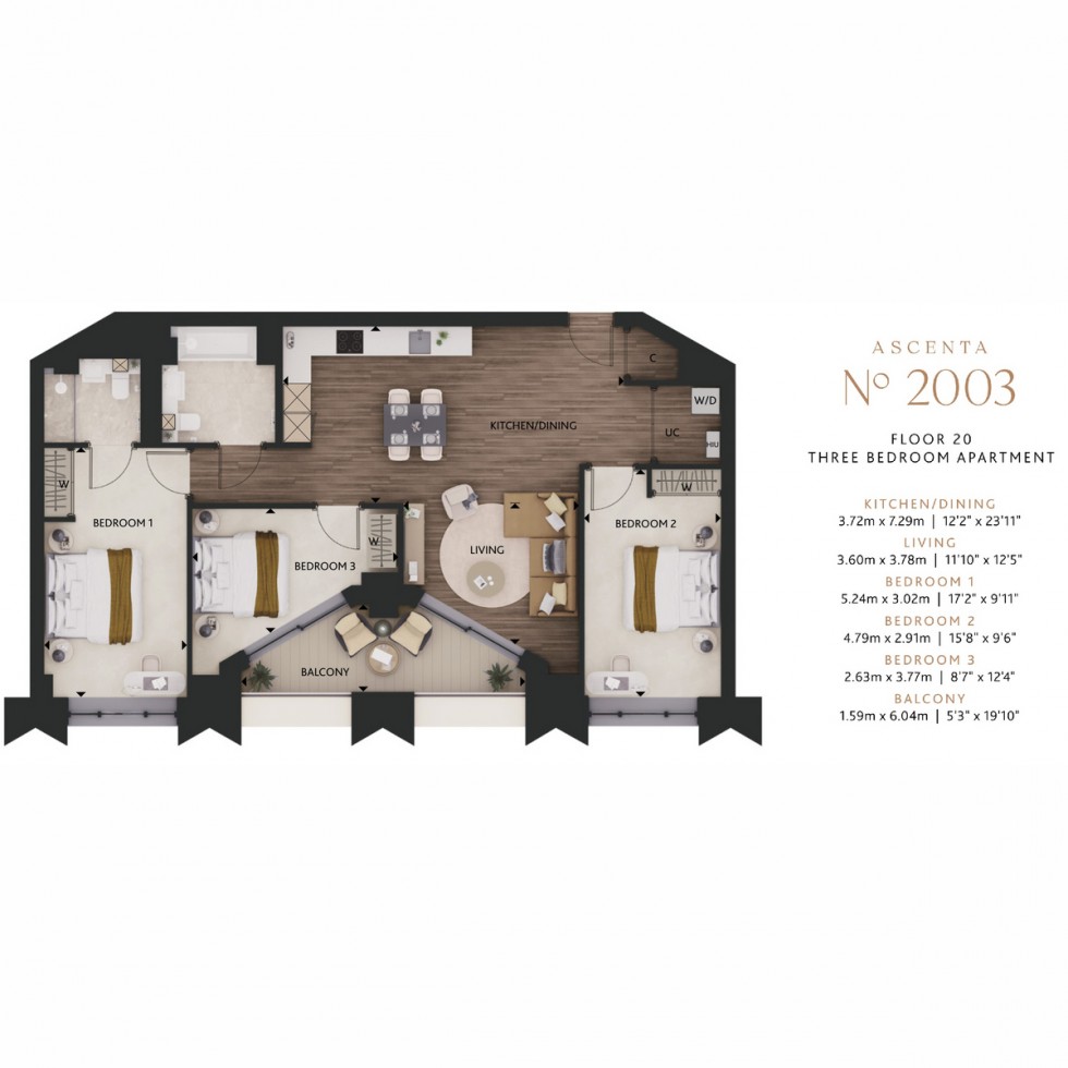 Floorplan for Unit 2003 The Ascenta, Nine Elms, SW11