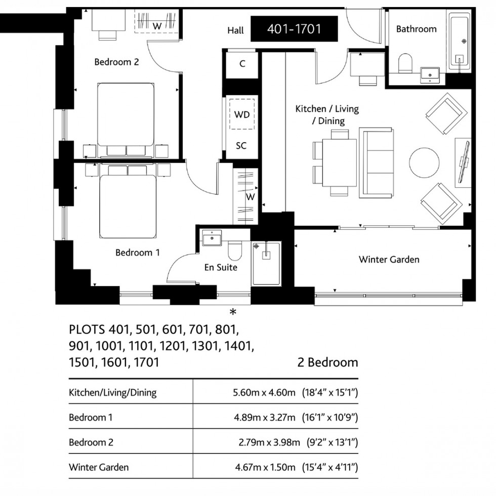 Floorplan for Unit 1301 London Square Croydon, Croydon, CR0