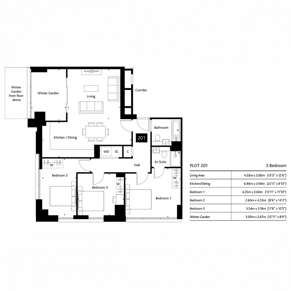 Floorplan for Unit 201 London Square Croydon, Croydon, CR0