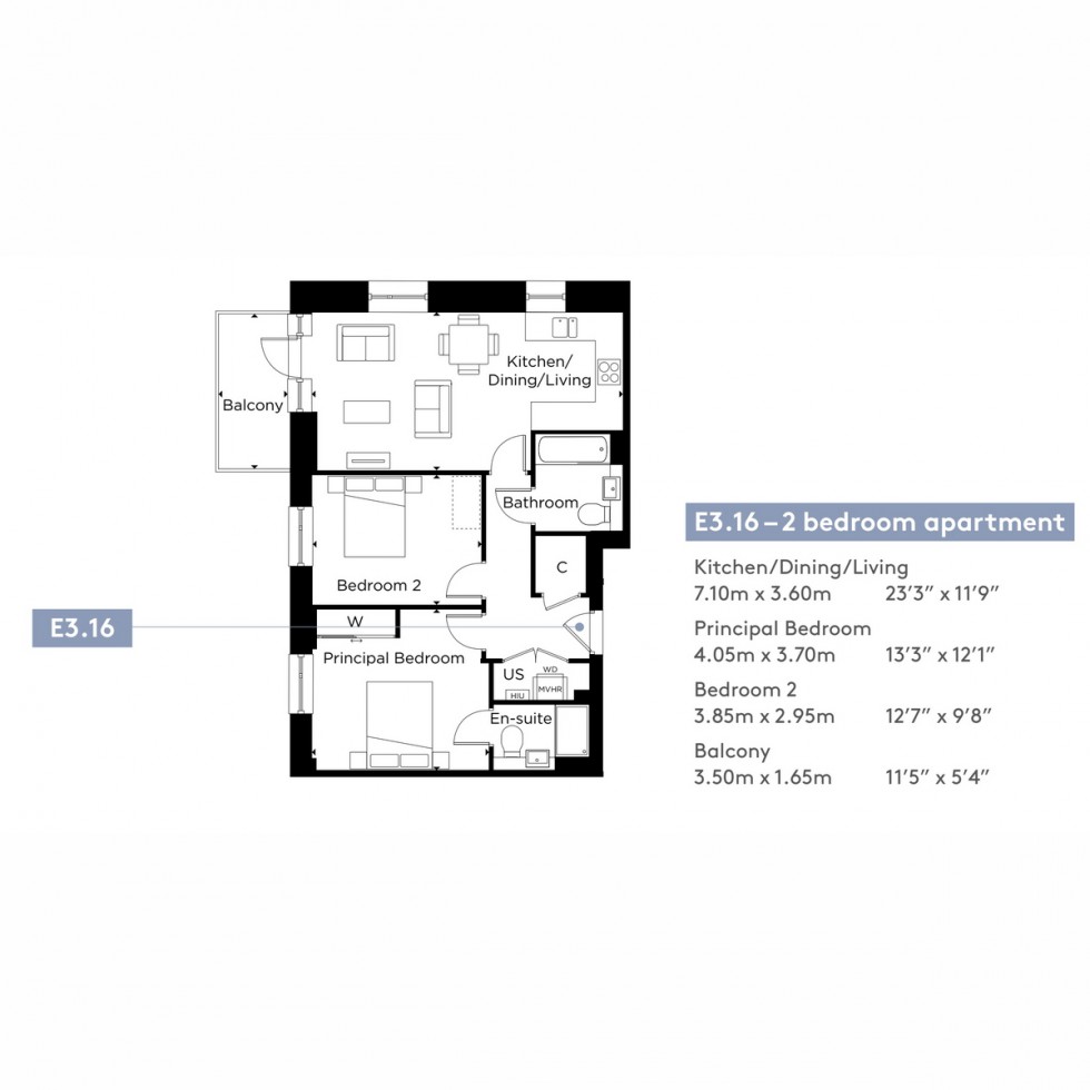 Floorplan for Unit E3.16 Lampton Park, Hounslow, TW3