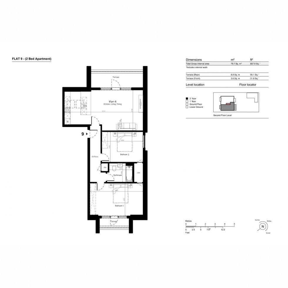 Floorplan for Unit 9 Creswick Apartments, Acton, W3