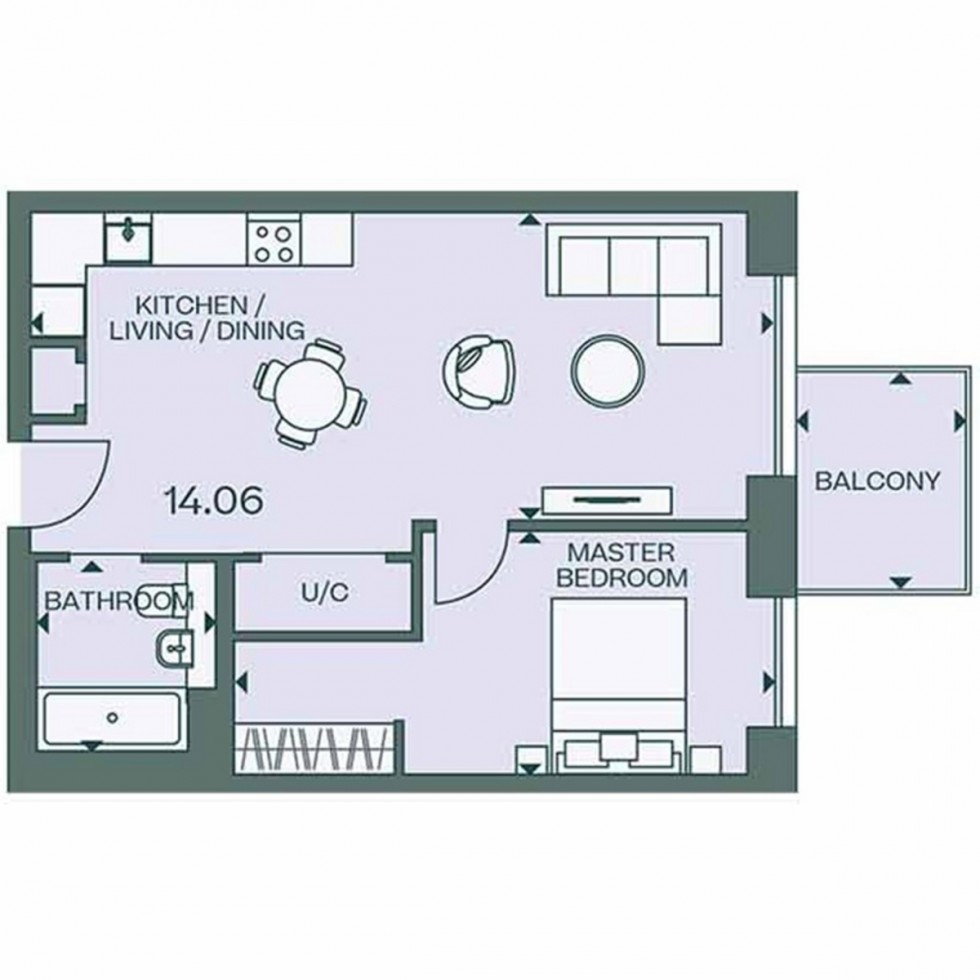 Floorplan for Apt 1406 Fulton & Fifth, Wembley, HA9
