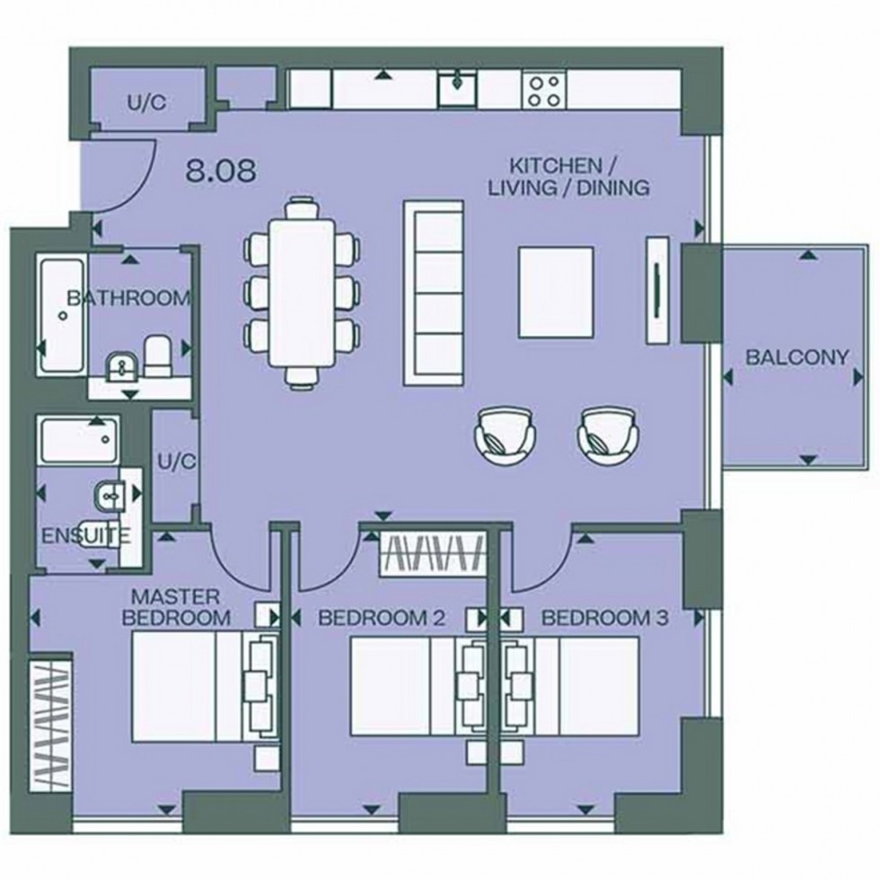 Floorplan for Apt 808 Fulton & Fifth, Wembley, HA9