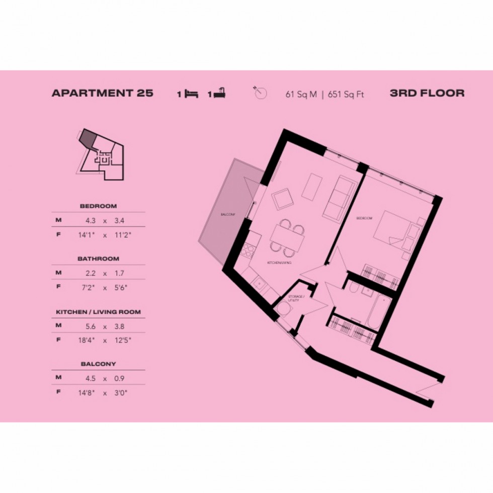 Floorplan for Unit 1025 Empire One, Wembley, HA9