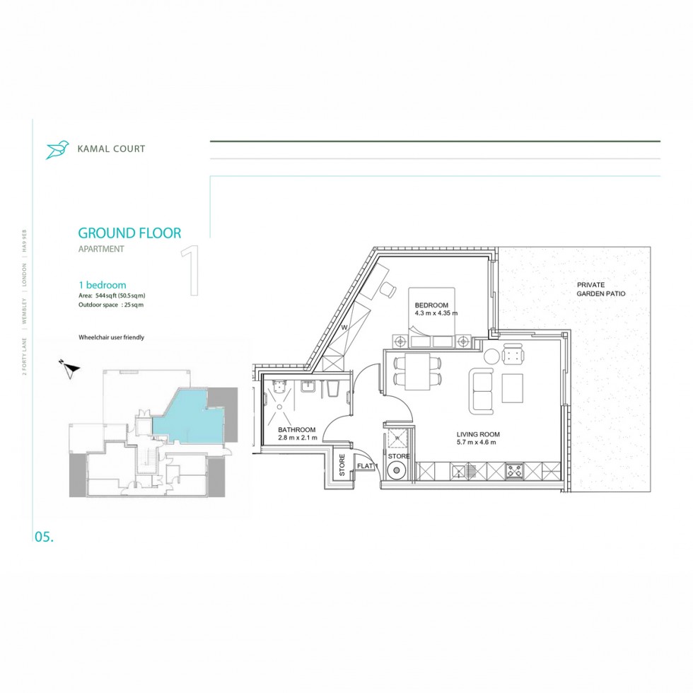 Floorplan for Apt 2001 Kamal Court, Wembley, HA9