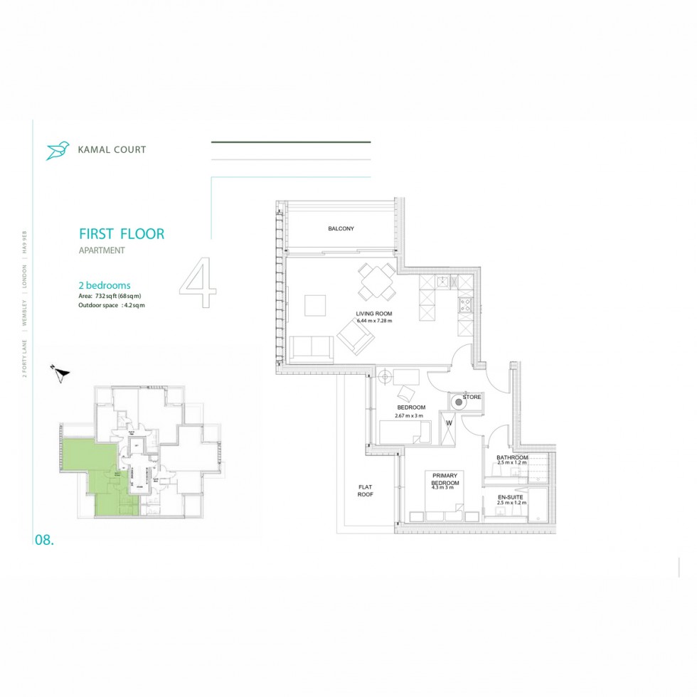 Floorplan for Apt 104 Kamal Court, Wembley, HA9
