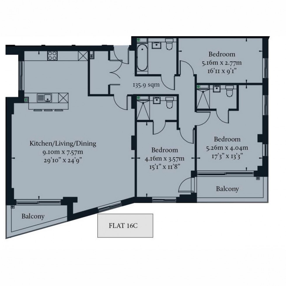 Floorplan for Penthouse Apt 3016c Vision Point, Battersea, SW11