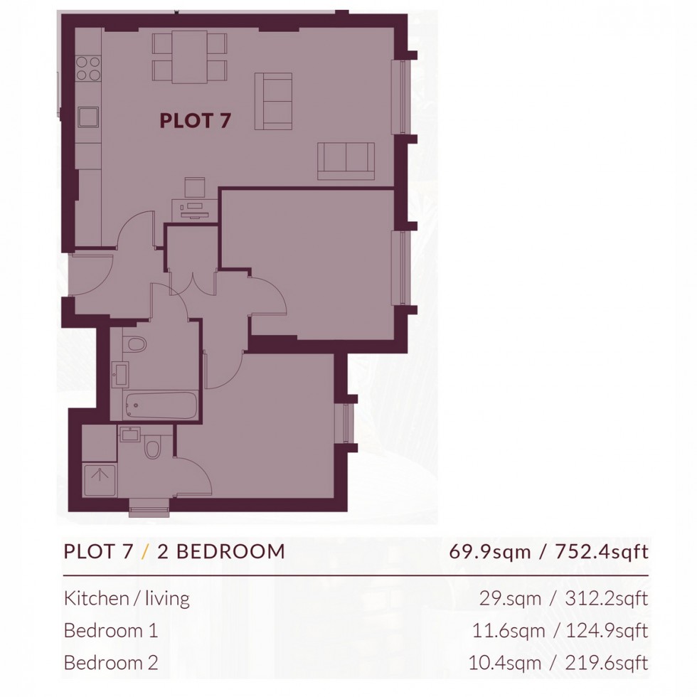 Floorplan for Apt 712 Sixteen, Clapham, SW4