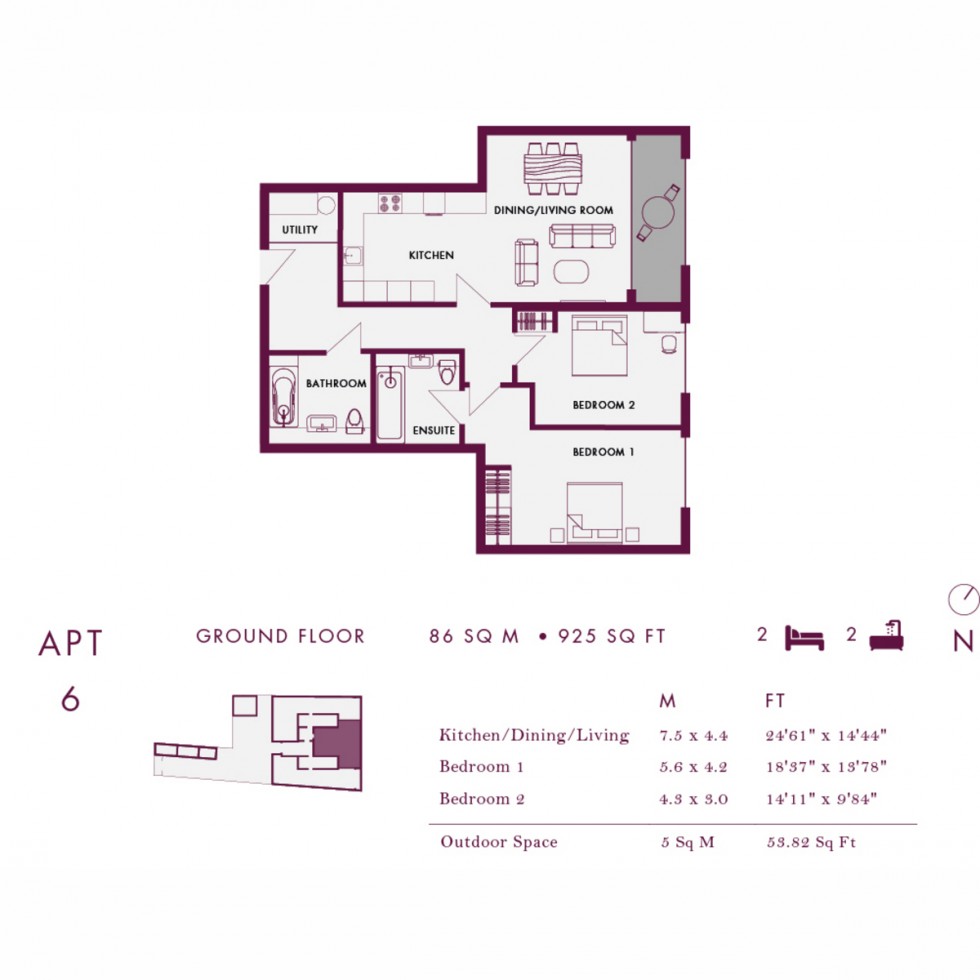 Floorplan for Apt 623 The Arbor Collection, Kilburn, NW6