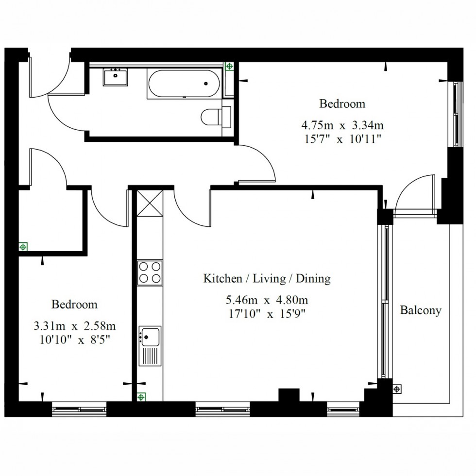 Floorplan for Apt 2110B Vision Point, Battersea, SW11