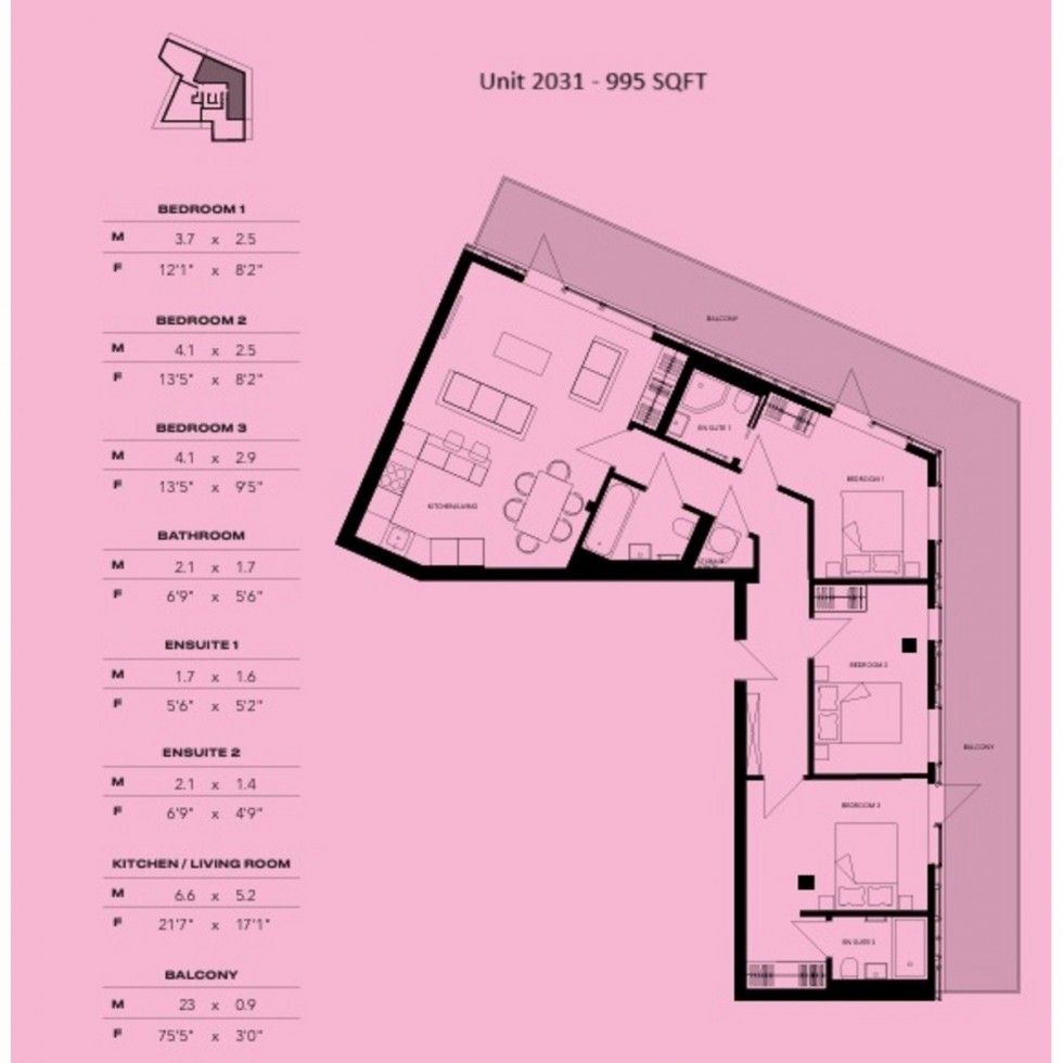Floorplan for Unit 2031 Empire One, Wembley, HA9