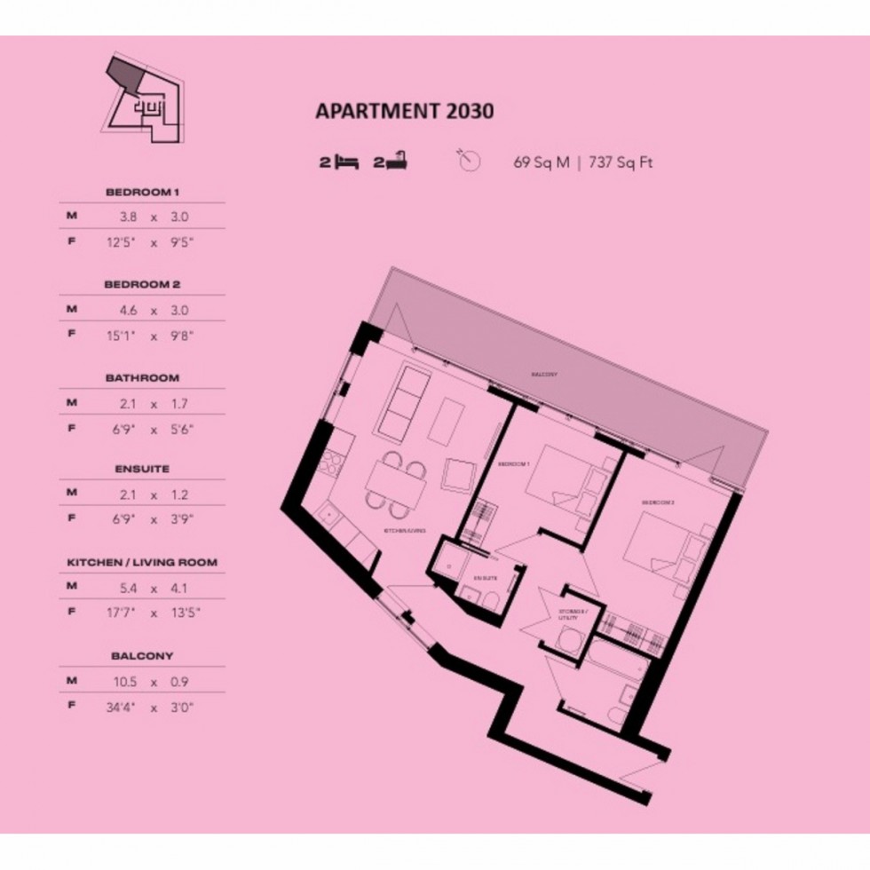 Floorplan for Unit 3030 Empire One, Wembley, HA9