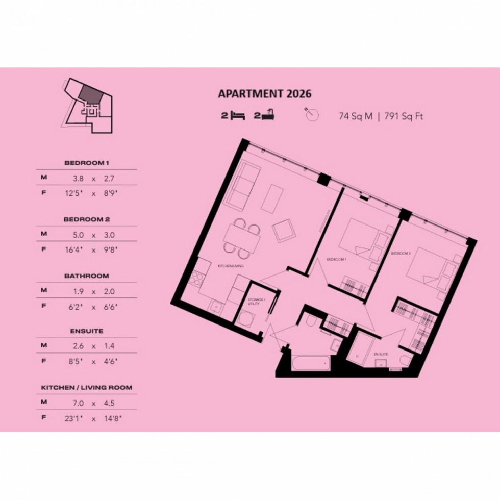 Floorplan for Unit 2026 Empire One, Wembley, HA9