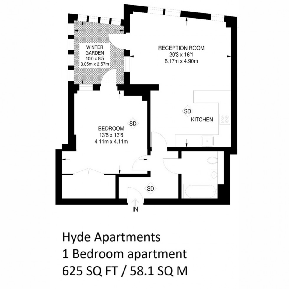 Floorplan for Apt 1001 Hyde Apartments, Battersea, SW11